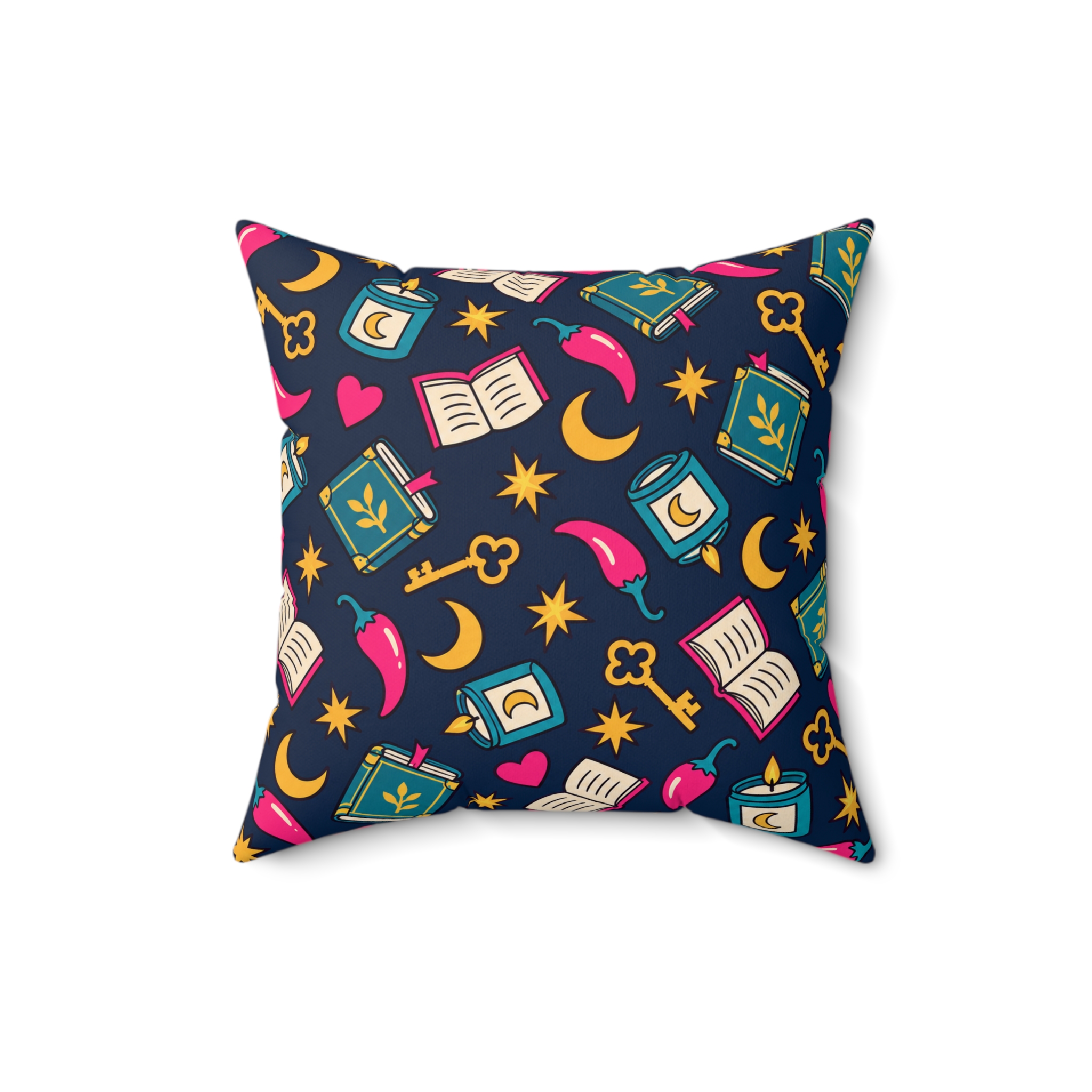 Bookish Icons Throw Pillow — Romance Reader Books, Chilis & Moons Reading Nook Pillow (Navy) - Image 5