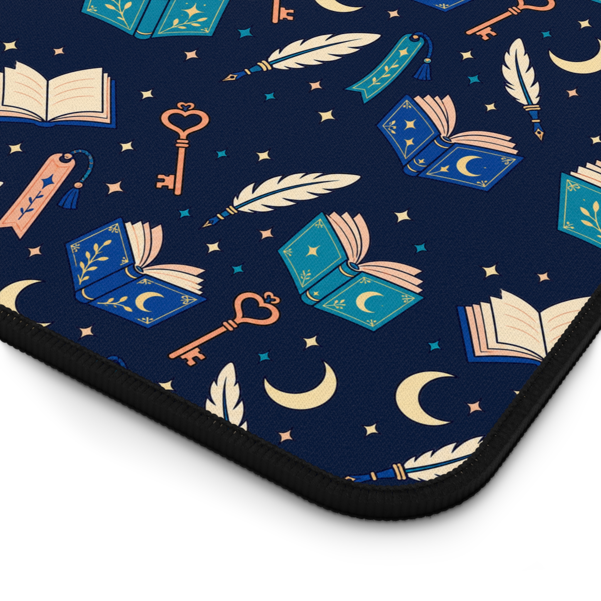 Chapter Keys Desk Mat — Navy Books, Quills & Keys Pattern Reader Desk Mat - Image 5