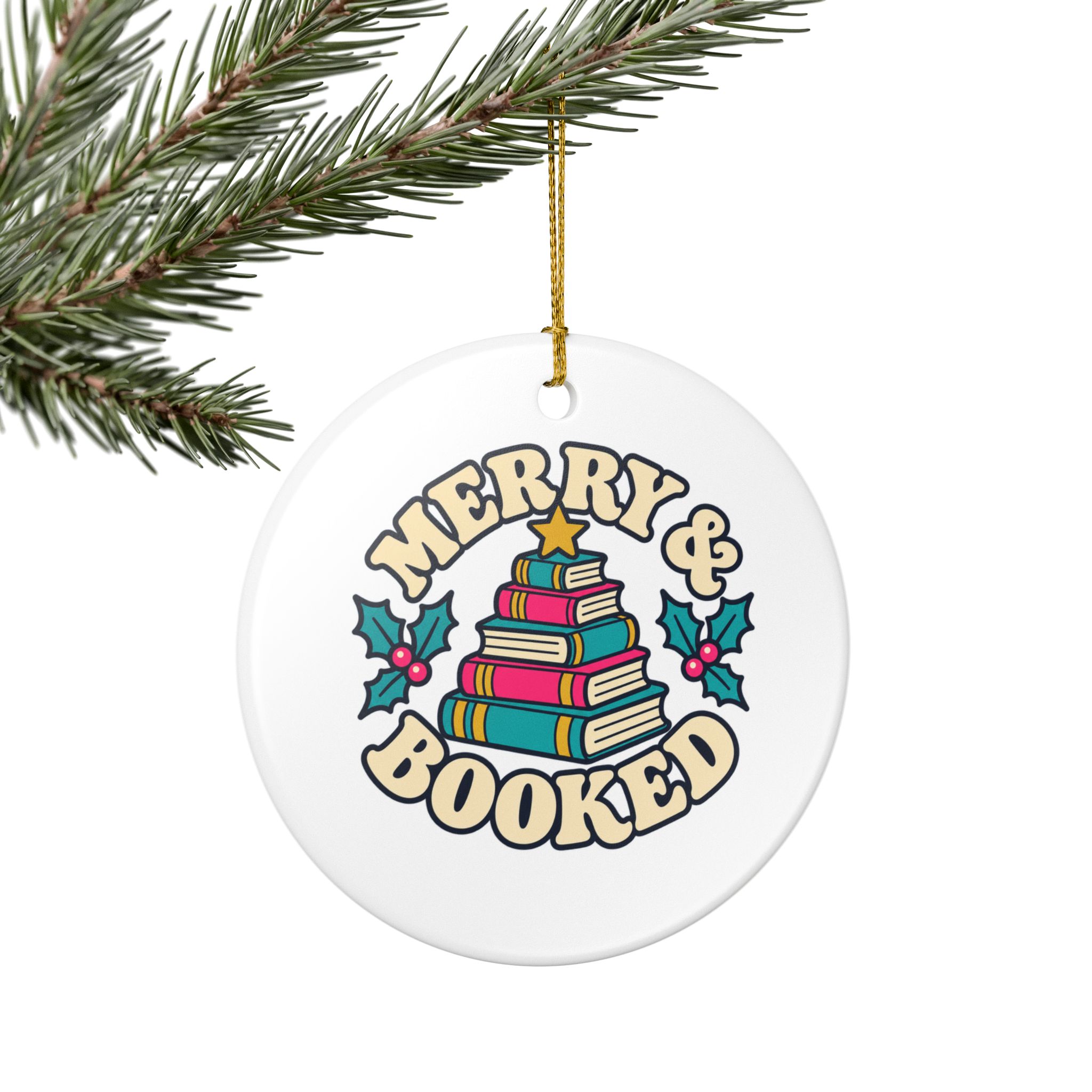 Merry & Booked Ornament — Book Lover Ceramic Christmas Ornament - Image 6