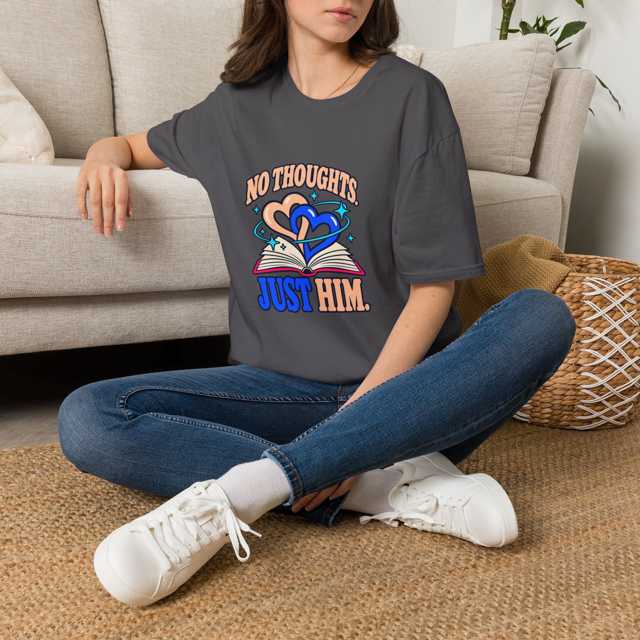 No Thoughts, Just Him Tee — Romance Reader Graphic T-Shirt, Unisex Softstyle - Image 5
