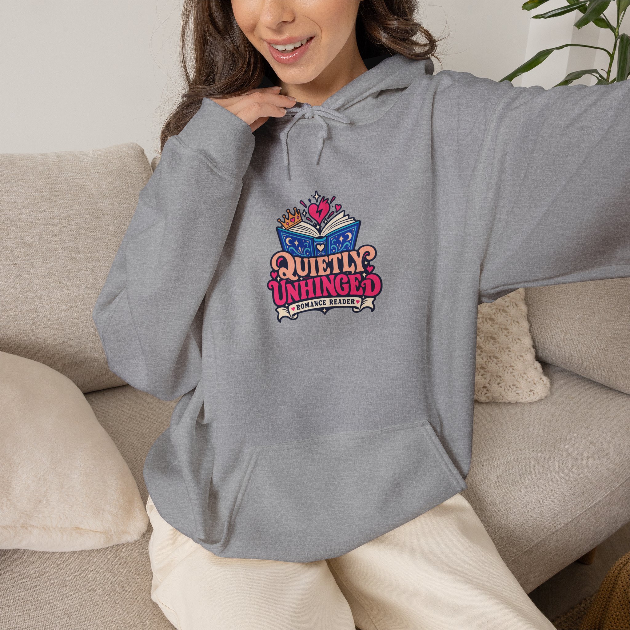 Quietly Unhinged Hoodie — Romance Reader Graphic Hooded Sweatshirt, Unisex - Image 11