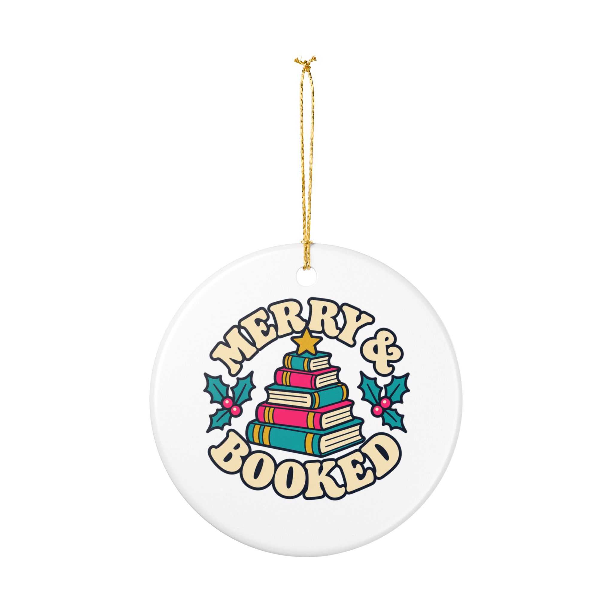 Merry & Booked Ornament — Book Lover Ceramic Christmas Ornament - Image 3
