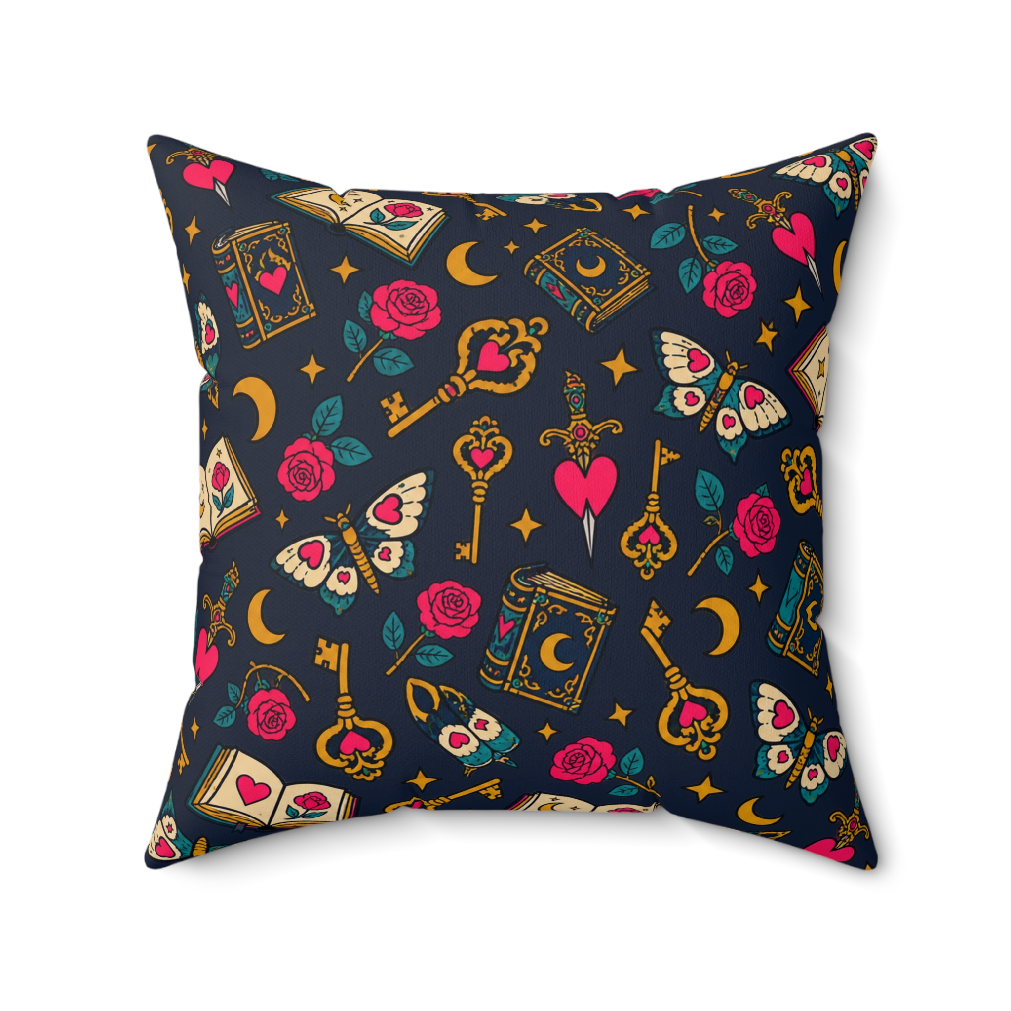 Enchanted Library Throw Pillow — Moths, Roses & Spellbooks Reading Nook Pillow (Navy) - Image 10