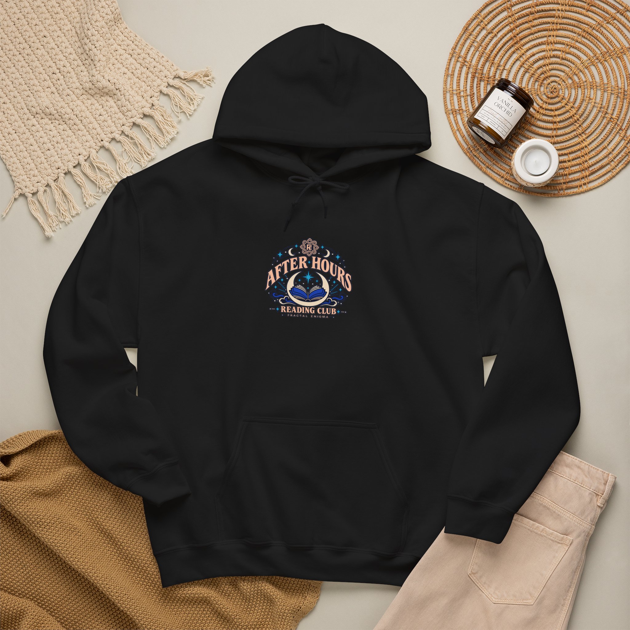 After Hours Reading Club Hoodie — Fractal Enigma Graphic Hooded Sweatshirt, Unisex - Image 2