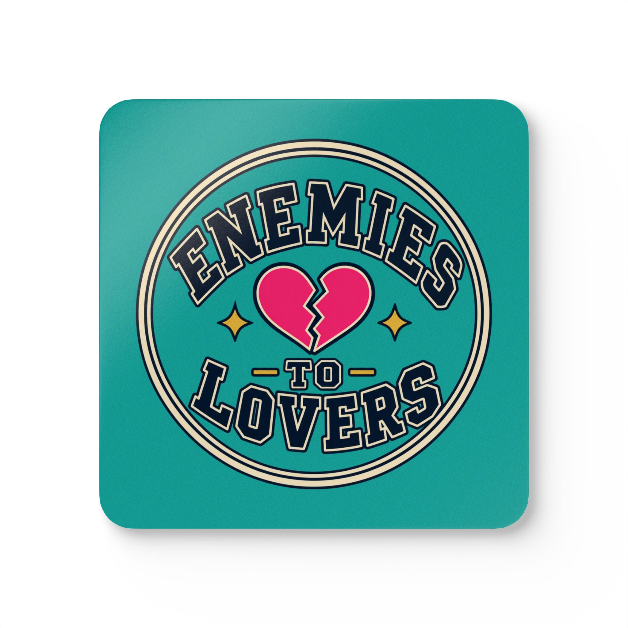 Enemies to Lovers Coaster Set — Romance Trope Cork-Back Drink Coasters, Set of 4