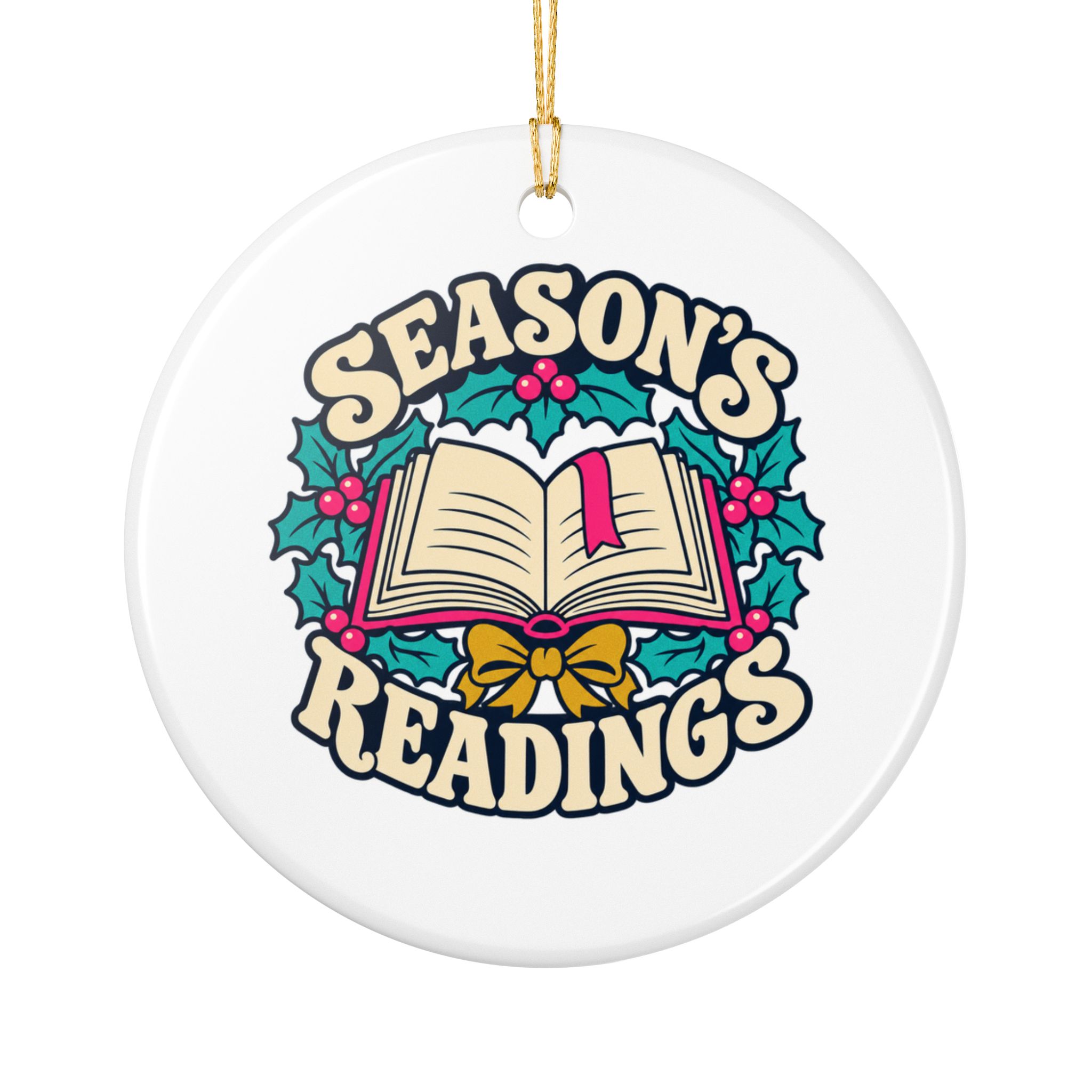 Season’s Readings Ornament — Book Lover Ceramic Christmas Ornament - Image 2