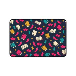 Bookish Confetti Desk Mat — Books, Hearts & Chili Peppers Spicy Romance Reader Desk Mat