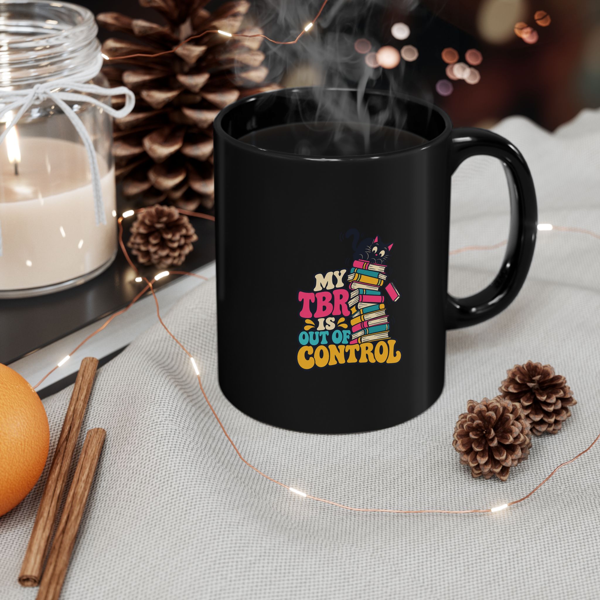 My TBR Is Out of Control Black Mug — Book Lover Ceramic Mug, 11oz - Image 3
