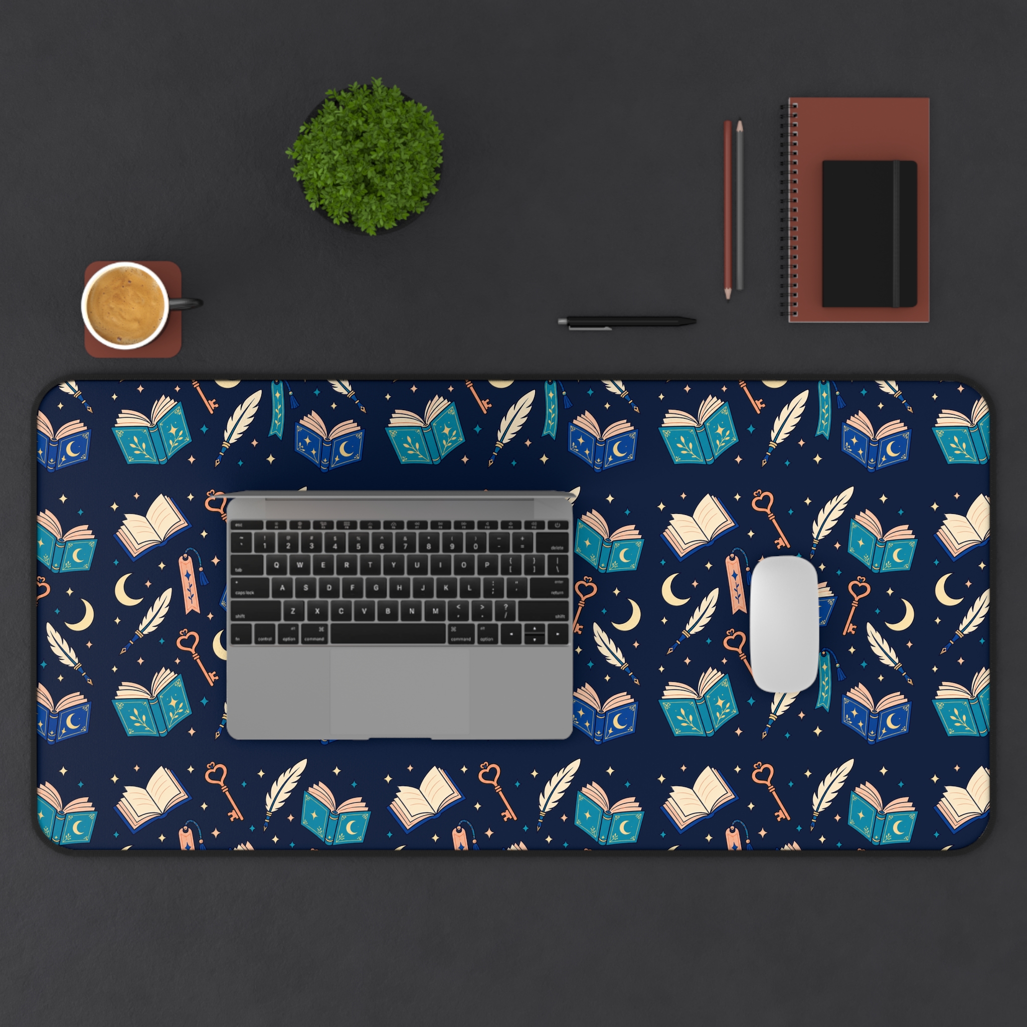 Chapter Keys Desk Mat — Navy Books, Quills & Keys Pattern Reader Desk Mat - Image 13