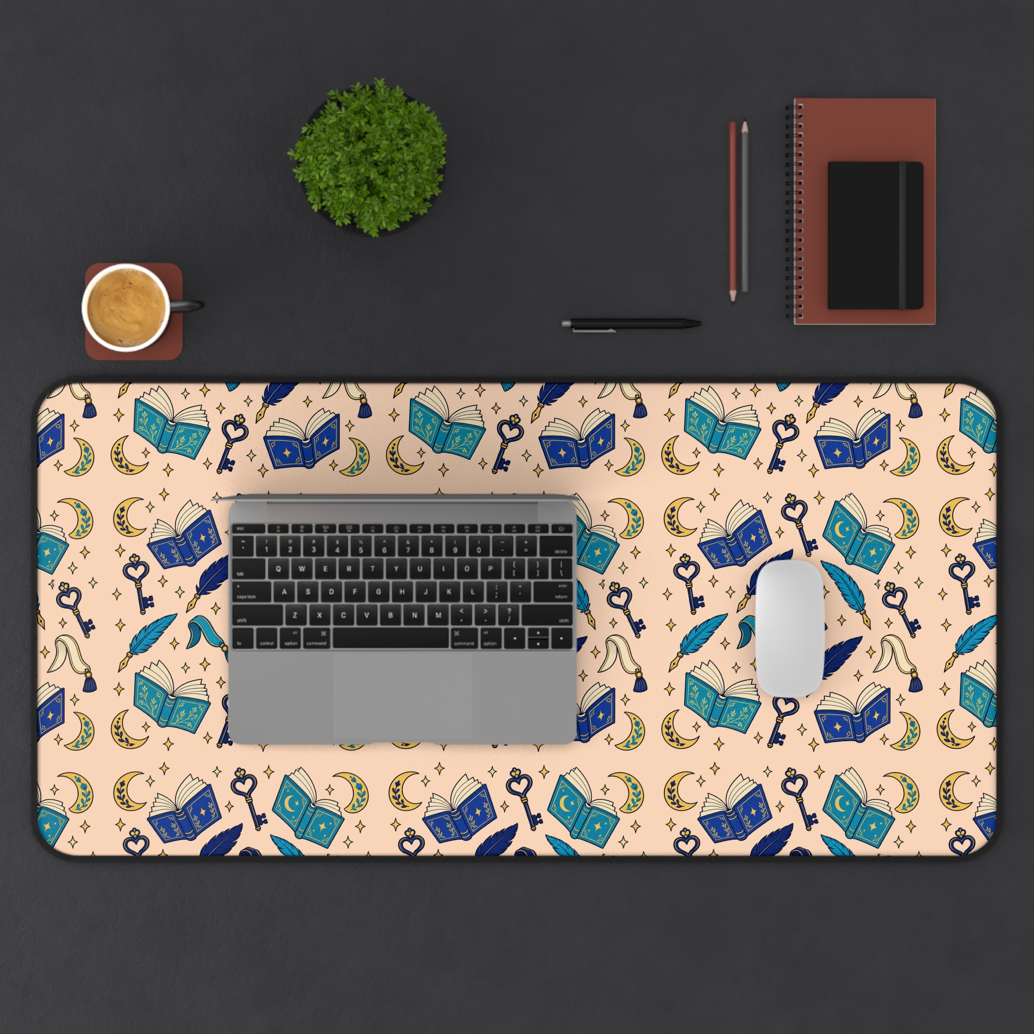 Chapter Keys Desk Mat — Peach Books, Quills & Keys Pattern Reader Desk Mat - Image 13
