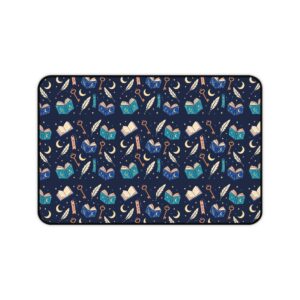 Chapter Keys Desk Mat — Navy Books, Quills & Keys Pattern Reader Desk Mat