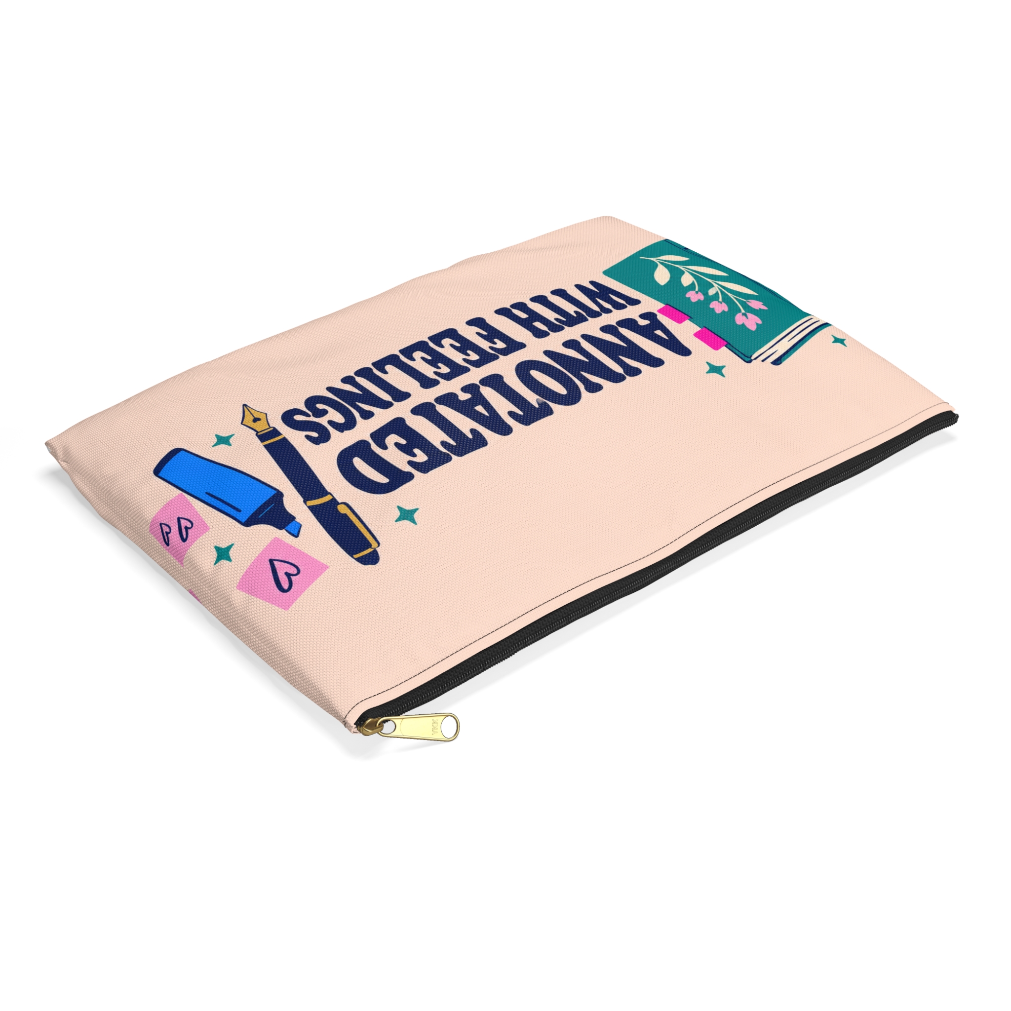 Annotated with Feelings Zip Pouch — Book Annotator Accessory Pouch (Peach) - Image 3