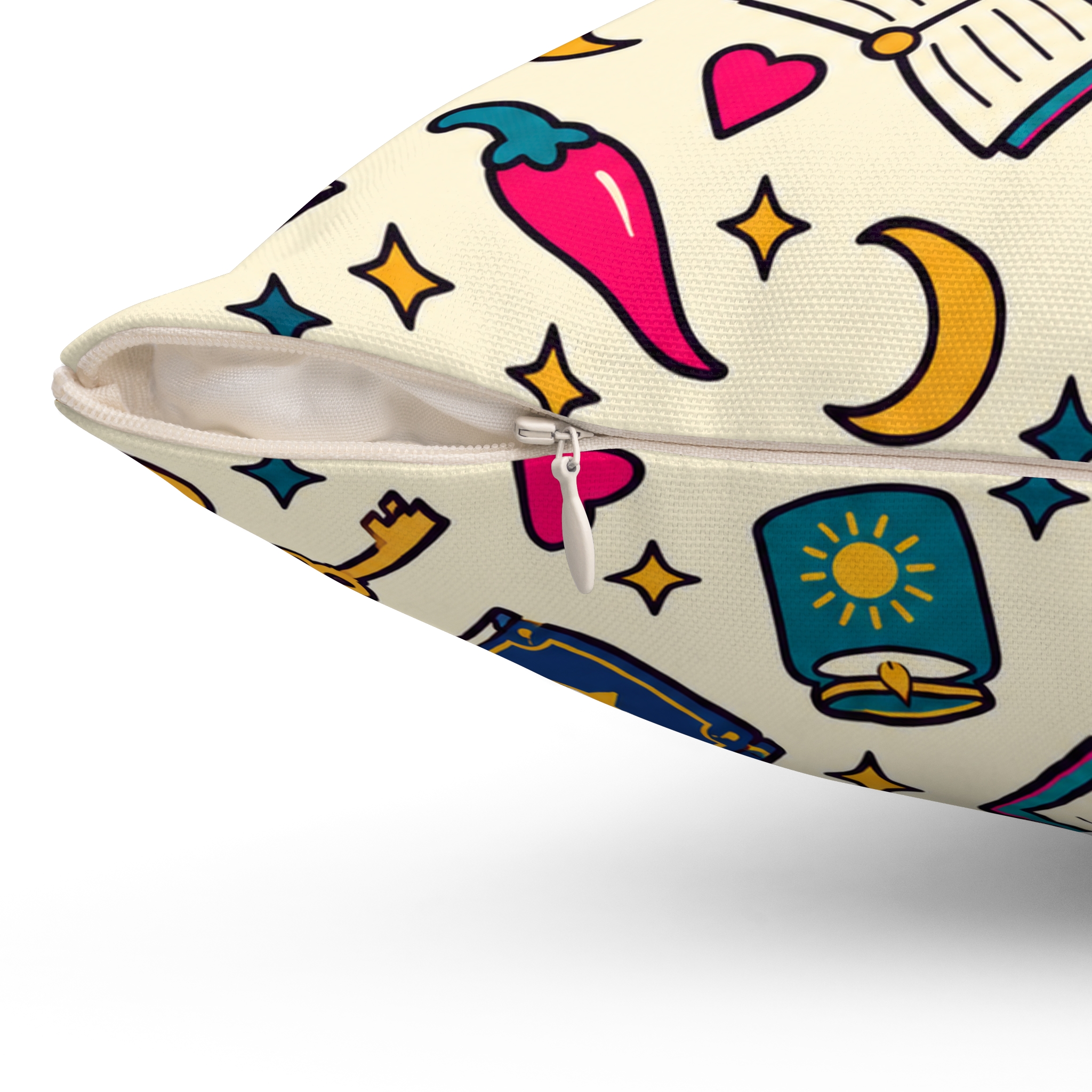 Bookish Icons Throw Pillow — Romance Reader Books, Chilis & Moons Reading Nook Pillow (Cream) - Image 3