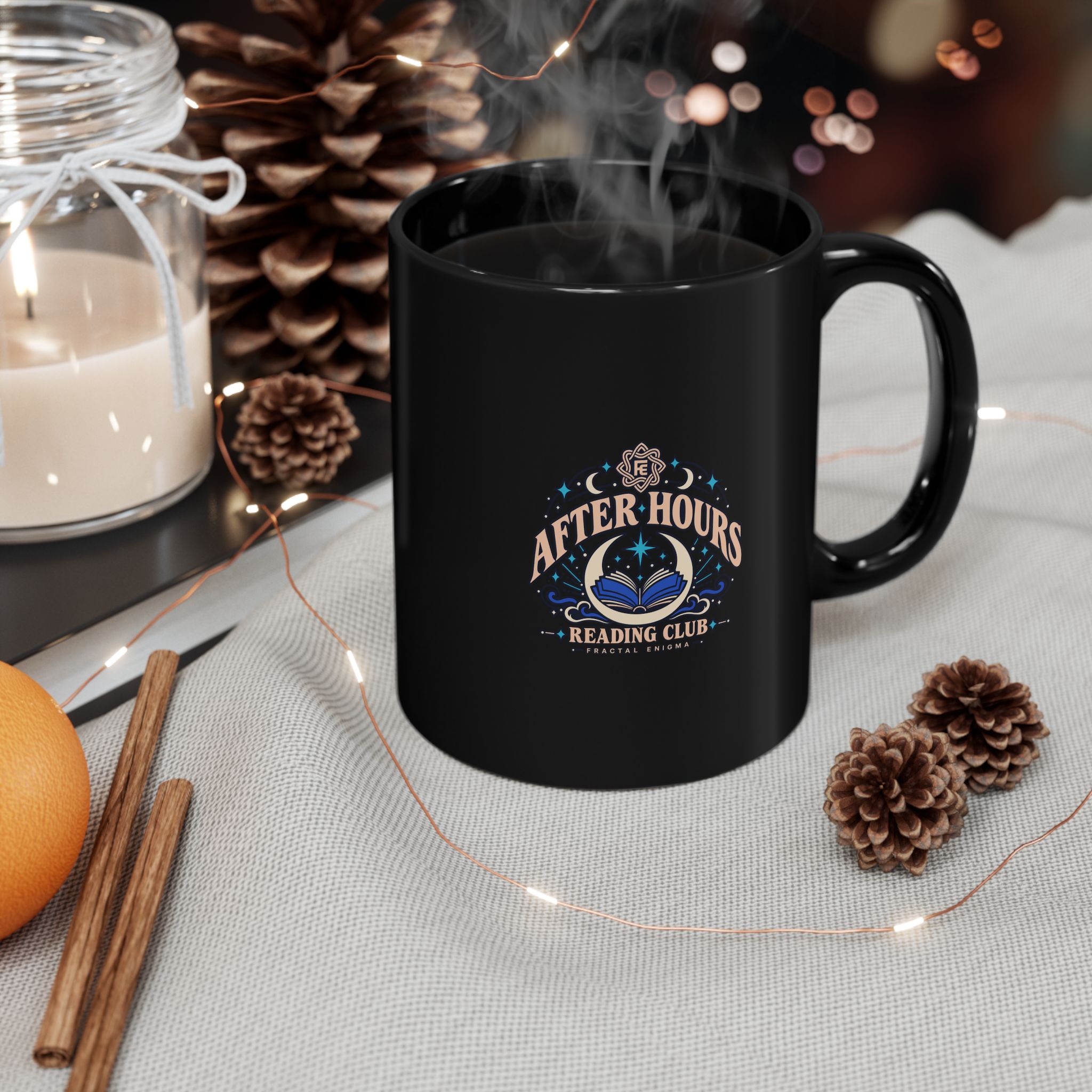 After Hours Reading Club Black Mug — Fractal Enigma Ceramic Mug, 11oz - Image 3