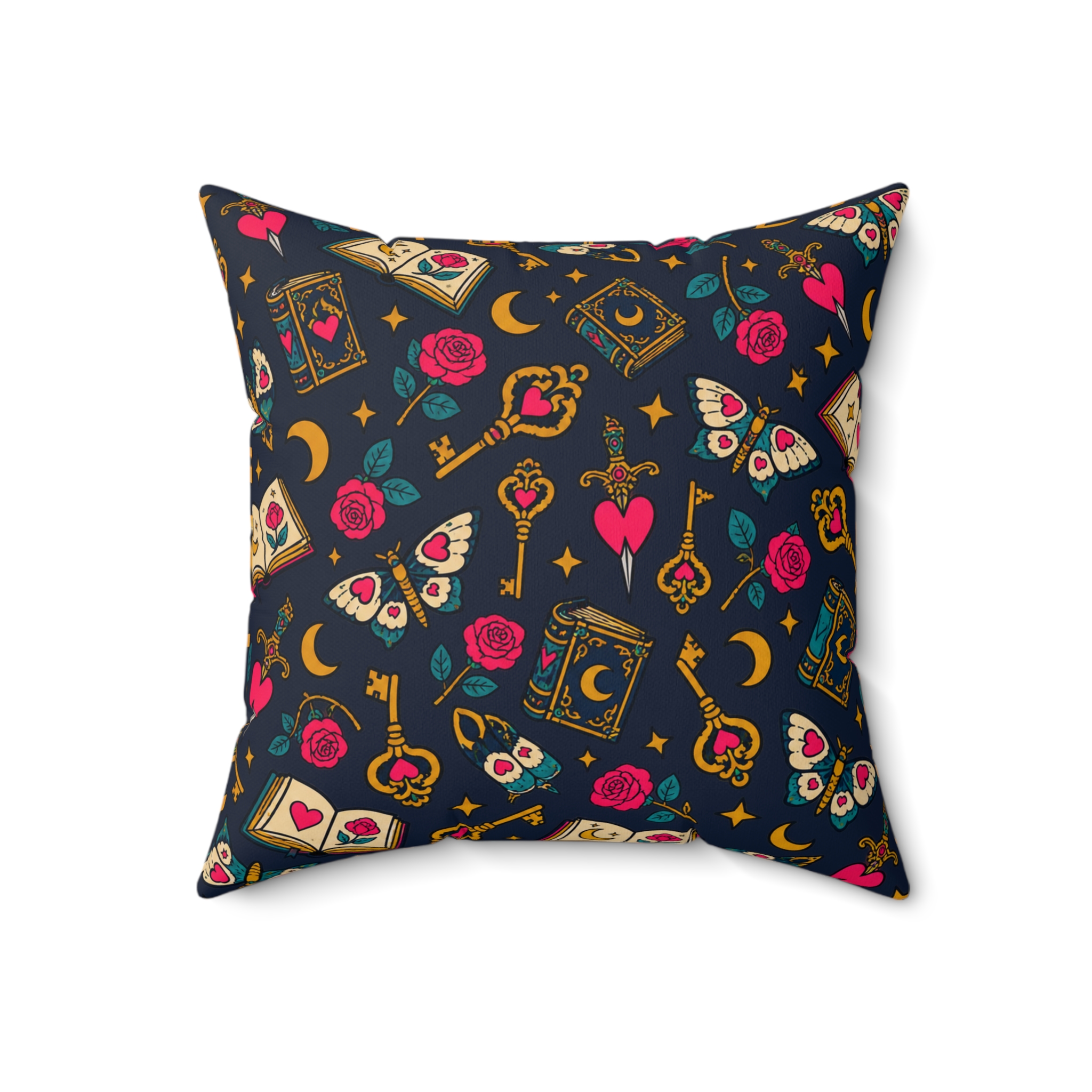 Enchanted Library Throw Pillow — Moths, Roses & Spellbooks Reading Nook Pillow (Navy) - Image 7