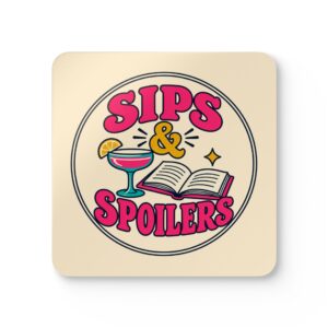 Sips & Spoilers Coaster Set — Book Club Cork-Back Drink Coasters, Set of 4