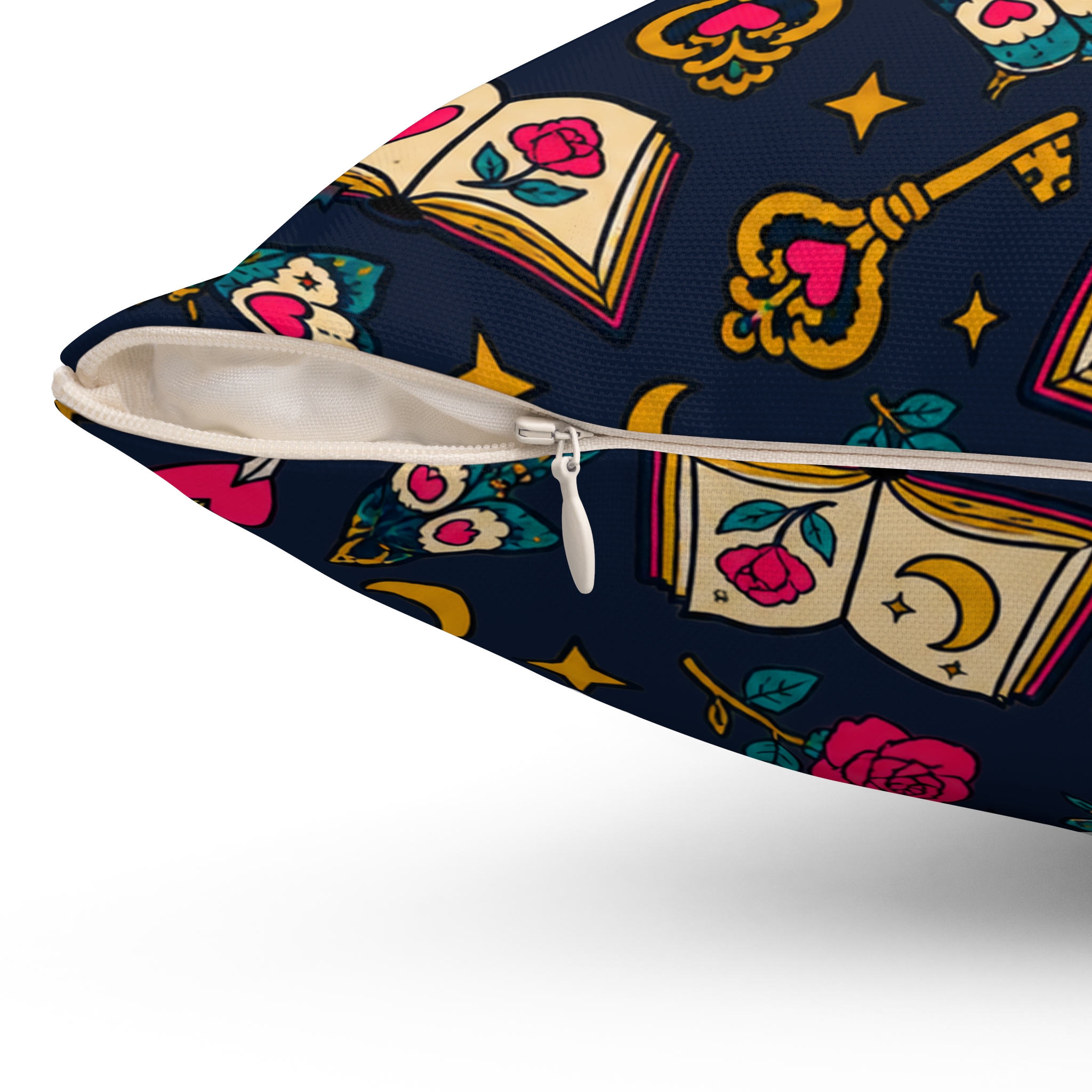 Enchanted Library Throw Pillow — Moths, Roses & Spellbooks Reading Nook Pillow (Navy) - Image 9