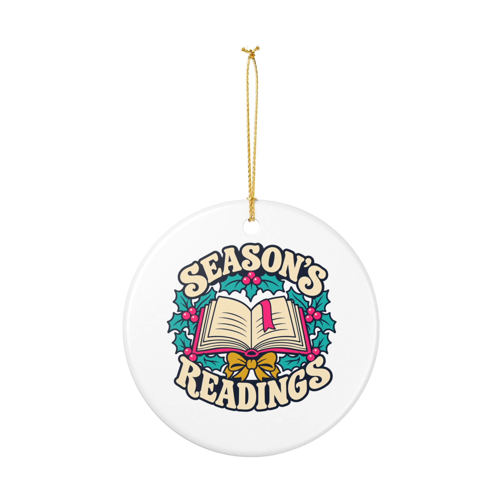 Season’s Readings Ornament — Book Lover Ceramic Christmas Ornament - Image 3