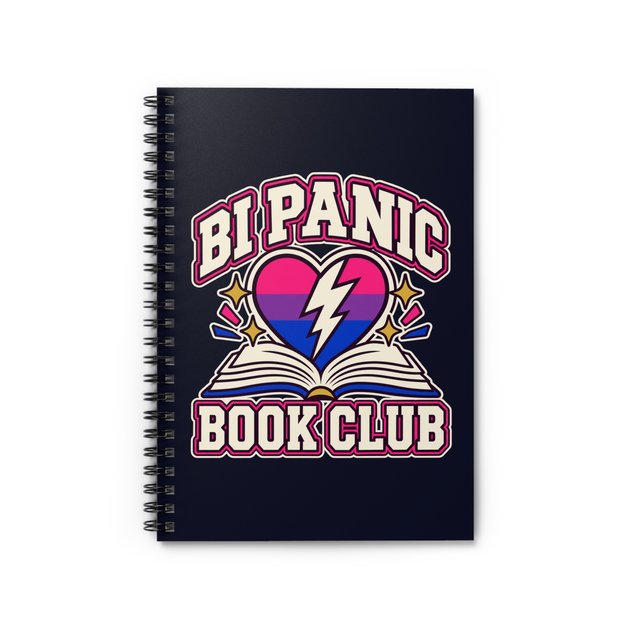 Bi Panic Book Club Spiral Notebook — Queer Romance Reader Ruled Notebook, 6″ × 8″
