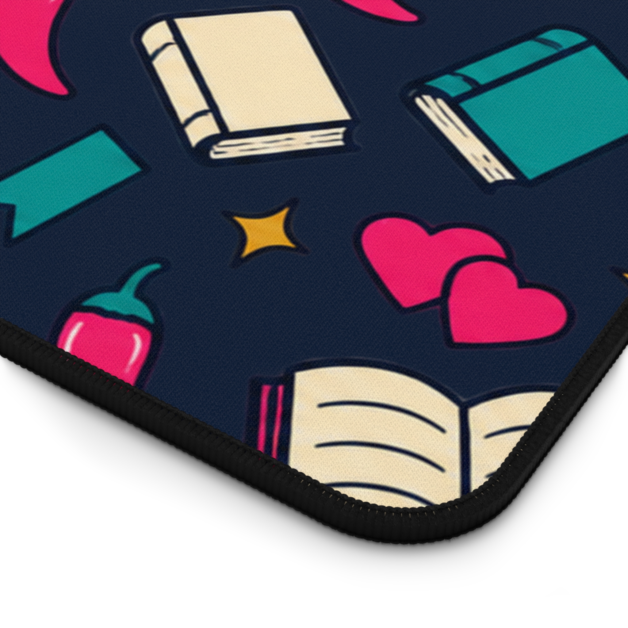 Bookish Confetti Desk Mat — Books, Hearts & Chili Peppers Spicy Romance Reader Desk Mat - Image 10