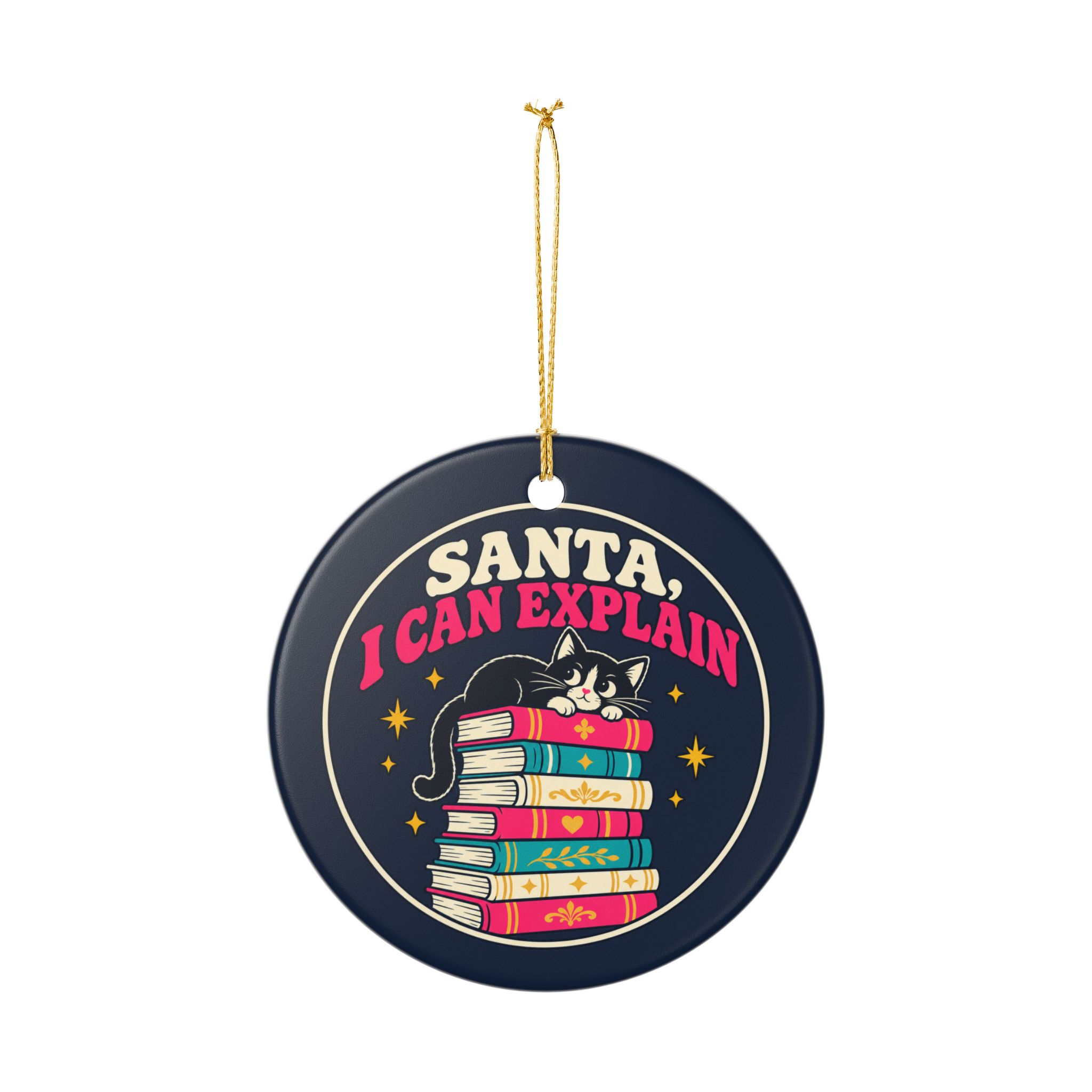 Santa, I Can Explain Ornament — Book Lover Ceramic Christmas Ornament - Image 3