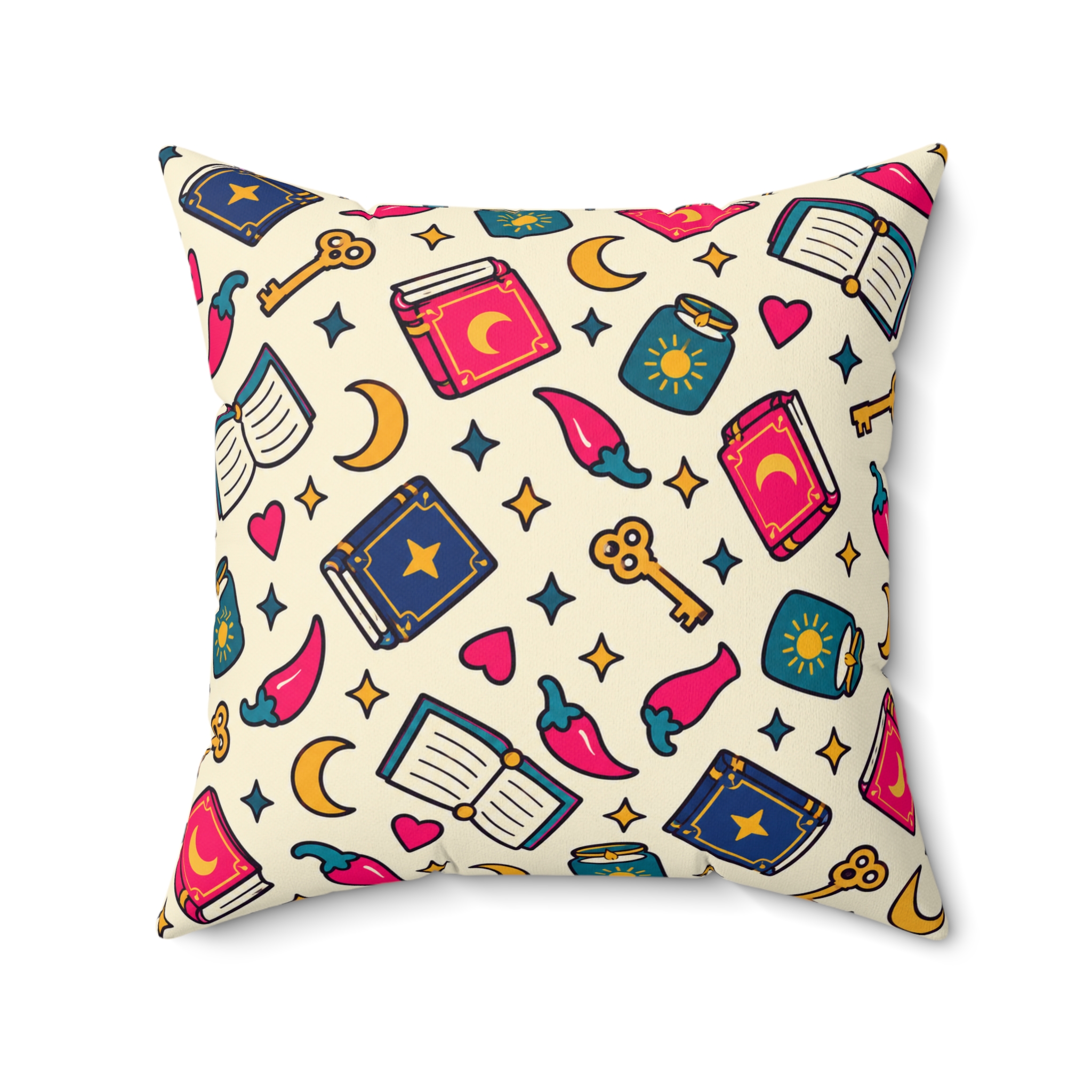 Bookish Icons Throw Pillow — Romance Reader Books, Chilis & Moons Reading Nook Pillow (Cream) - Image 11