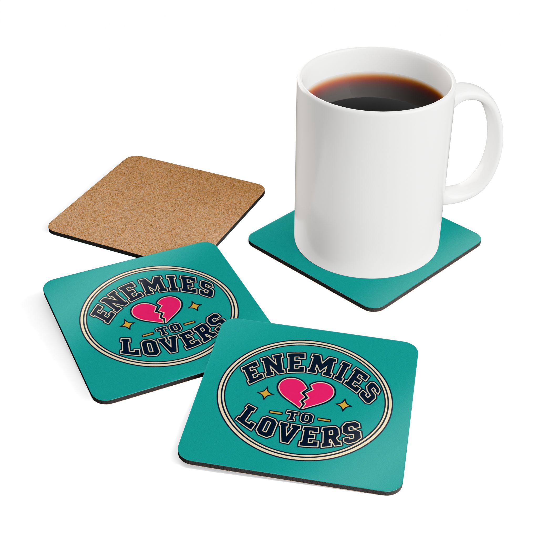 Enemies to Lovers Coaster Set — Romance Trope Cork-Back Drink Coasters, Set of 4 - Image 4