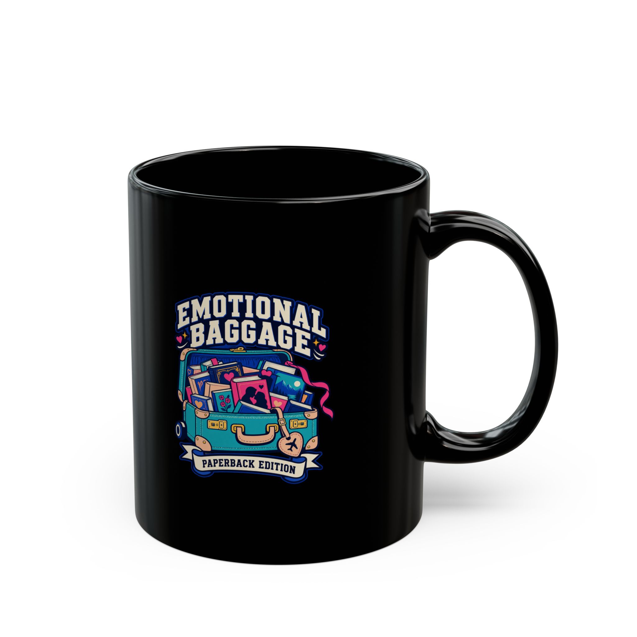 Emotional Baggage: Paperback Edition Black Mug — Book Lover Ceramic Mug, 11oz - Image 2