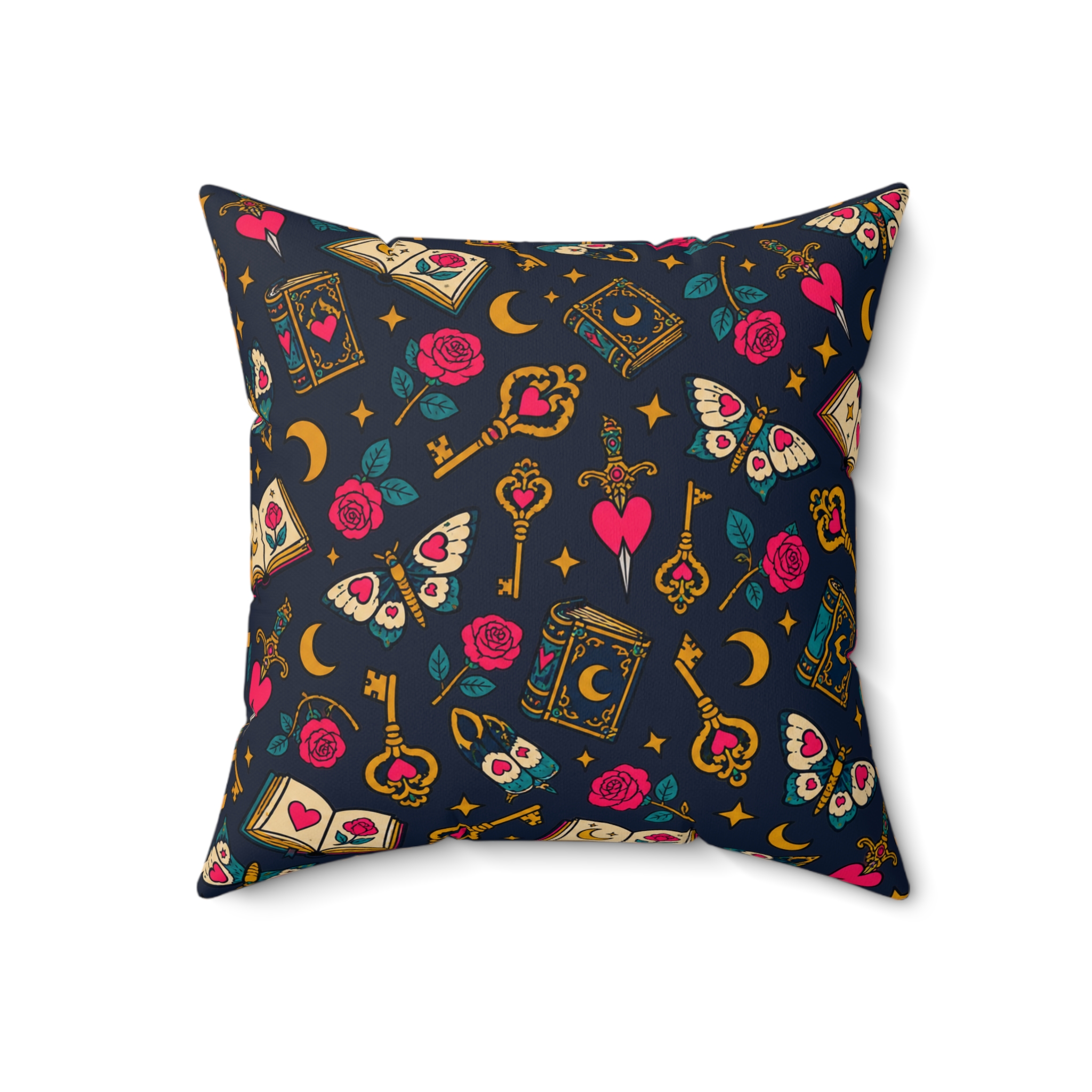 Enchanted Library Throw Pillow — Moths, Roses & Spellbooks Reading Nook Pillow (Navy) - Image 8