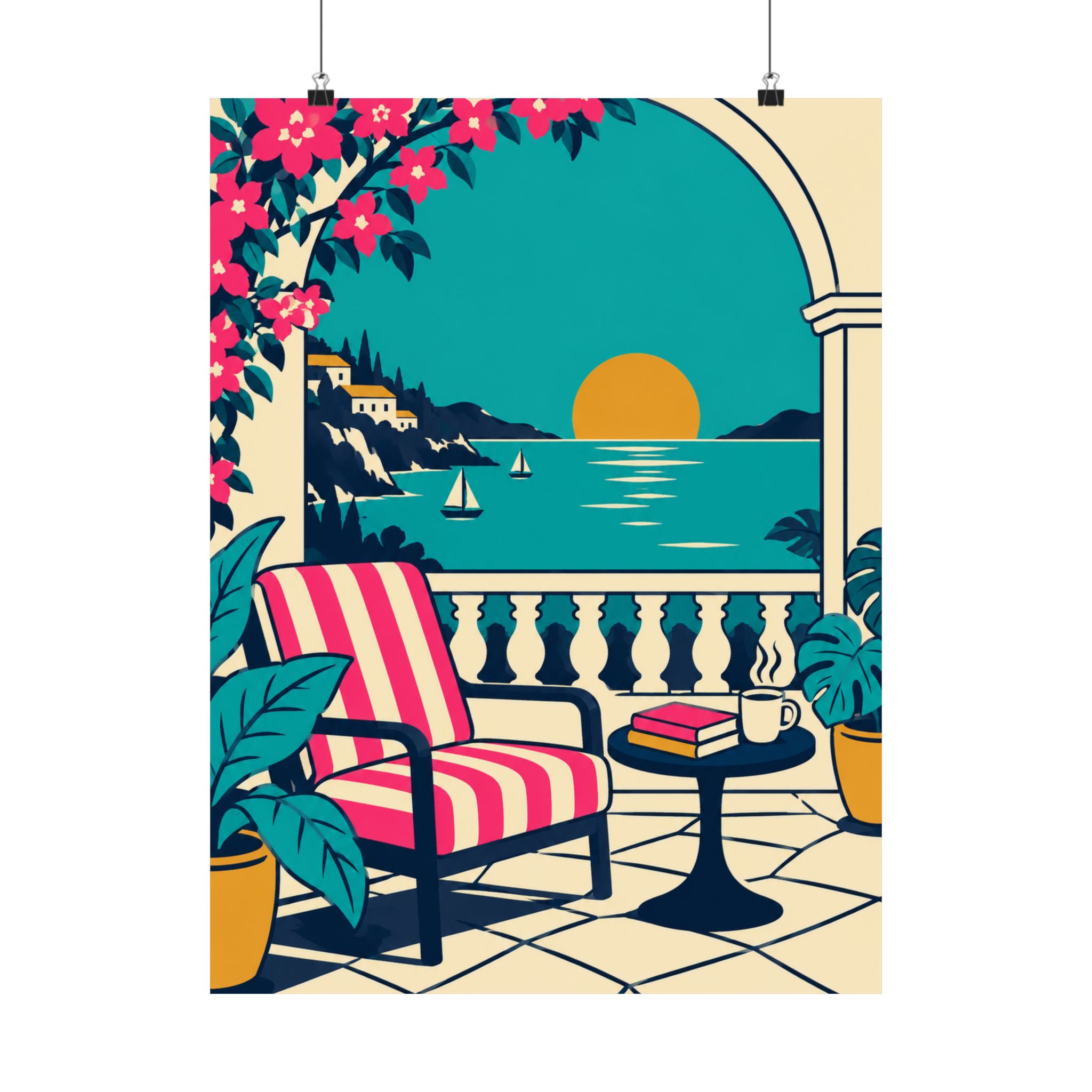 Coastal Reading Escape Poster — Seaside Reading Nook Wall Art for Book Lovers, Matte Print