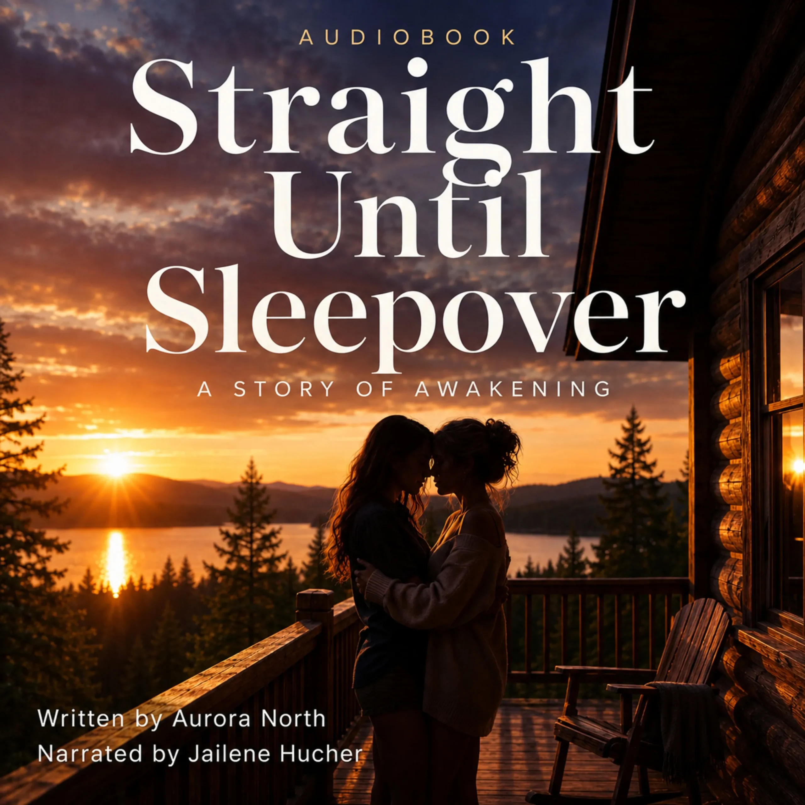 Straight Until Sleepover Audible audiobook cover, written by Aurora North and narrated by Jailene Hucher